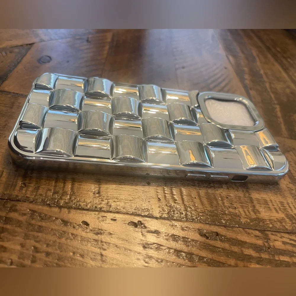 Silver Plaid Embossed IPhone 12 Pro Max Phone Case 📱🪩